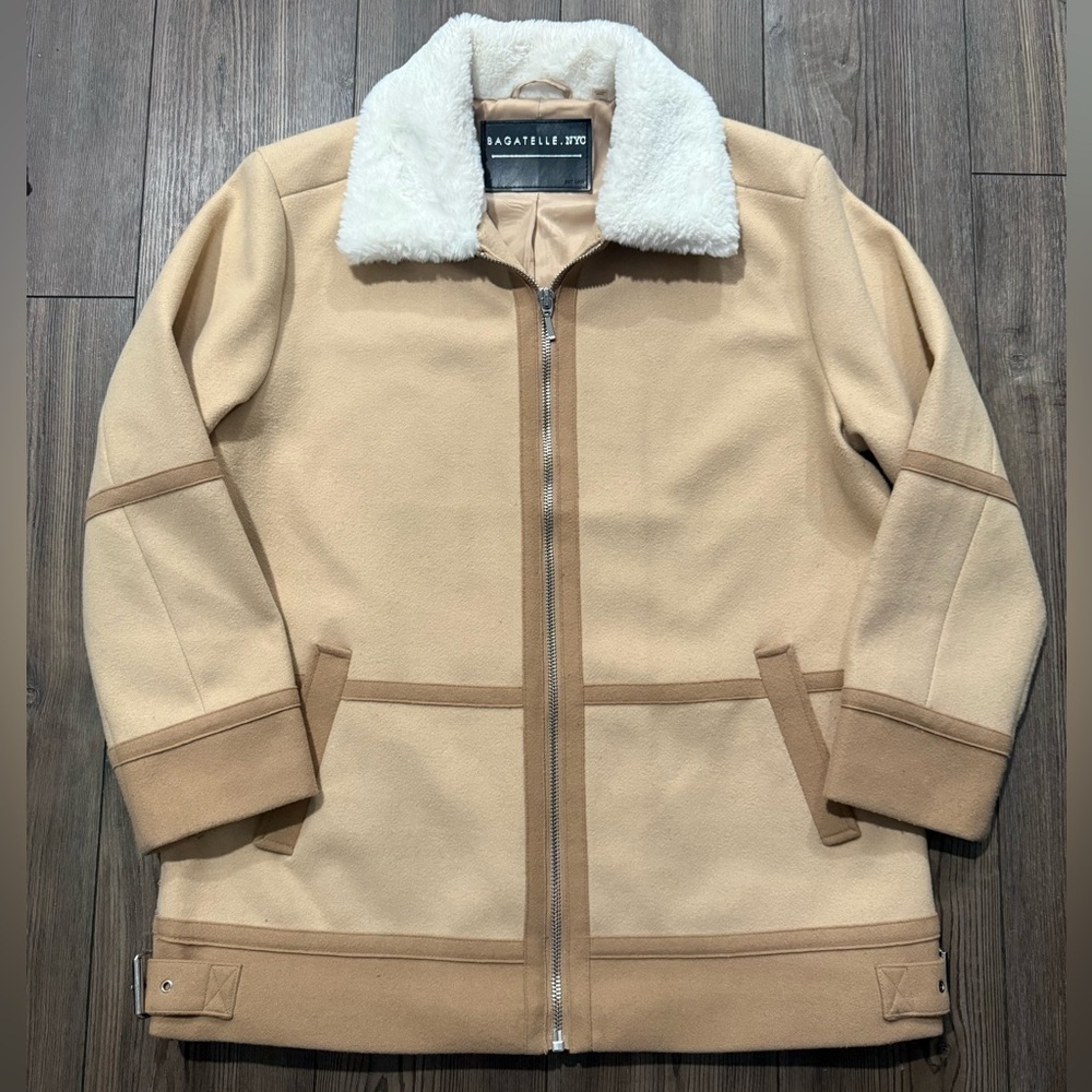 Bagatelle NYC Faux Shearling Jacket Tan Cream Zip Front Coat Size XL